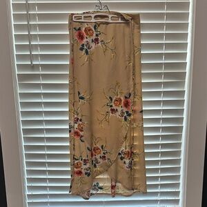 Floral Beige Wrap Maxi Skirt